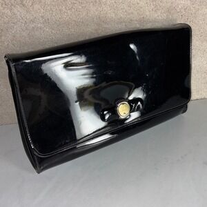Vintage Crown Lewis Black Patent Leather Clutch -Classic Evening Look